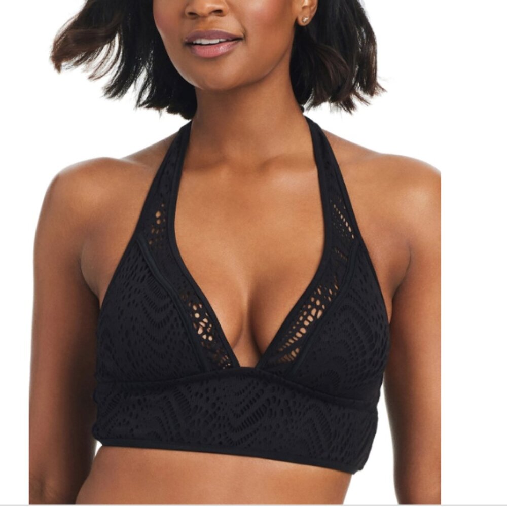 Bar Iii Women's Crochet Longline Halter Bikini Top Black Size XL 22220